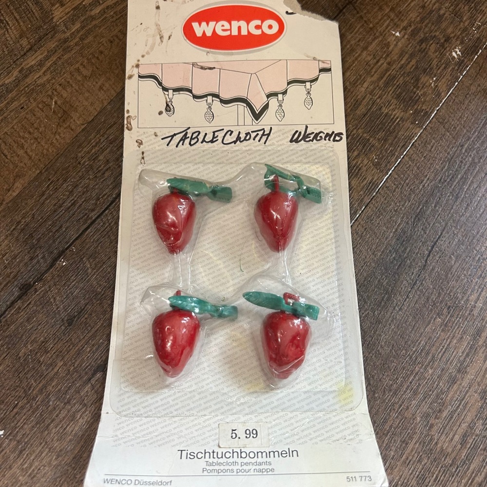Vintage Wenco Strawberry Tablecloth Weights Set of 4 Red Fruit Clips Germany